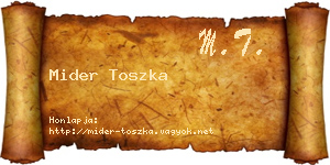 Mider Toszka névjegykártya